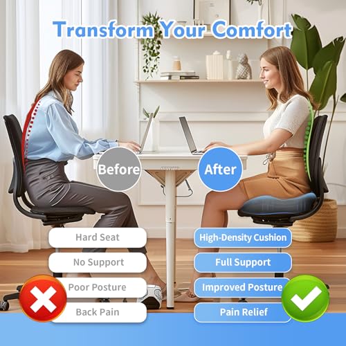 XL Pressure Relief Seat Cushion - Memory Foam Home, Car & Office Chair Cushion for Long Sitting Butt Pillow Tailbone Pain Relief Coccyx Sciatica Pillow for Hip & Back Pain