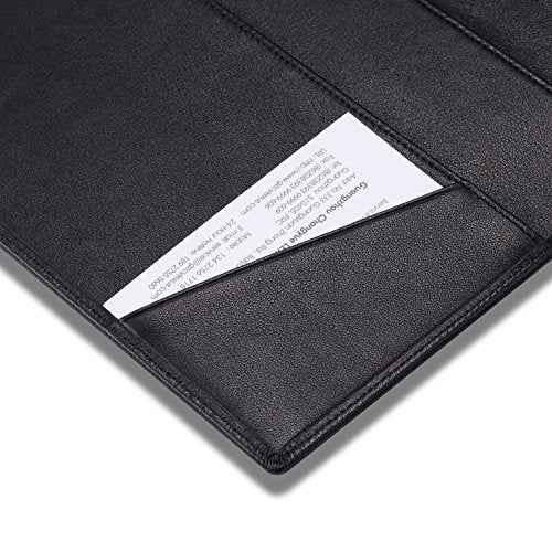 Leather Junior Padfolio for Men & Women with Pen Loop, Italian Calfskin, Business Portfolio Notebook Folder (Classic Black)