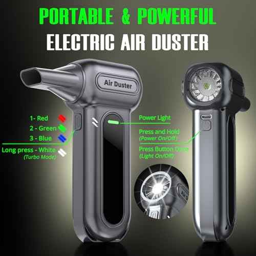 Godboat Compressed Air Duster - 150000RPM Electric Air Dusters for Cleaning, 4-Gear Turbo Blower Fan, Mini Keyboard Cleaner with LED Light, 8000mAh Rechargeable, Tech Gift for Car, PC, BBQ, Leaf, Gray