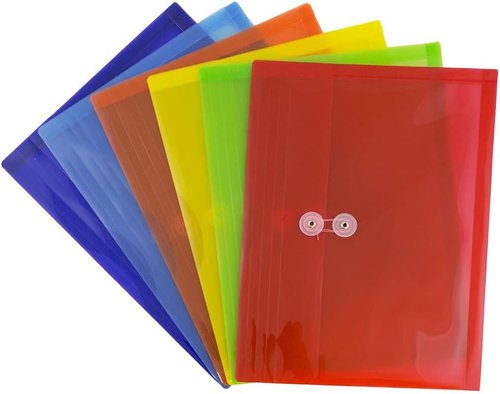 JAM PAPER Plastic Envelopes - Button & String Tie Closure - 9 3/4 x 13 Inches - Assorted Primary Colors - 6 Pack