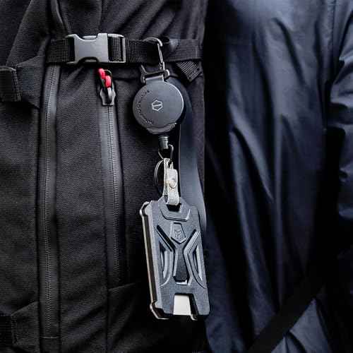 MNGARISTA Retractable Badge Holder, Heavy Duty Carabiner Keychain, Tactical ID Card Holder with 31.5" Retractable Badge Reel, Black