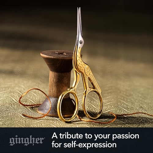 Gingher 3.5-Inch Stork Embroidery Scissors - Gold for Thread & Fabric, Model 3.5"