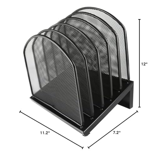 Huron Desktop Inclined Slant 5-Slot File Binder Organizer Storage, Black Steel Mesh