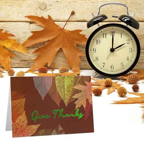 Fancy Land Glitter Thanksgiving Greeting Cards with Envelopes 24 Pack Fall Leaves Happy Thanksgiving Cards