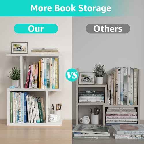 Desktop Bookshelf for Top of Desk Shelf - White Table Bookcase 3-Tier Shelves Storage Small Book Organizer Hutch for Dorm Office College