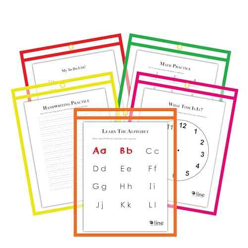 C-Line Reusable Dry Erase Pockets, 9 x 12 Inches, Assorted Neon Colors, 25 Pockets per Pack (40820)