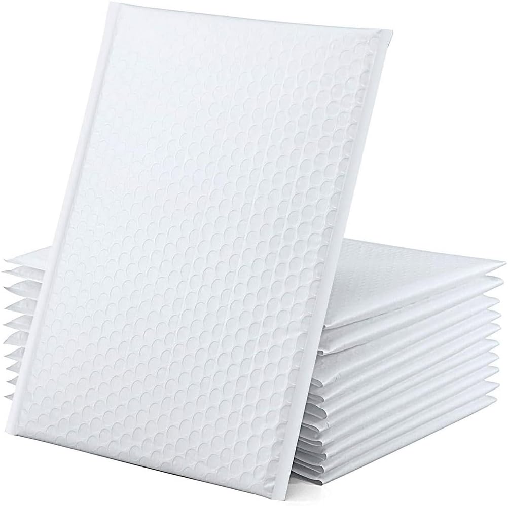 Water Resistant Bubble Mailers - 4x7 Inch White Poly Padded Envelopes | Self-Sealing 10 Pack
