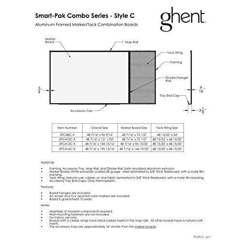 Ghent Style C 4 x 8 Feet Combination Board, Porcelain Magnetic Whiteboard and Vinyl Fabric Bulletin Board, Ivory , Made in the USA