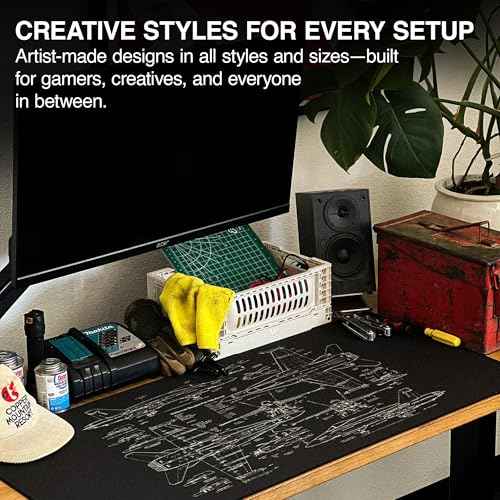 MPCO. Blueprints Large Gaming Desk Pad - 36" x 17" Aeroglyde Fabric 18A Hornets ? Black Desk Mats - Non-Slip, Washable, Smooth Glide for Precision Gaming & Work