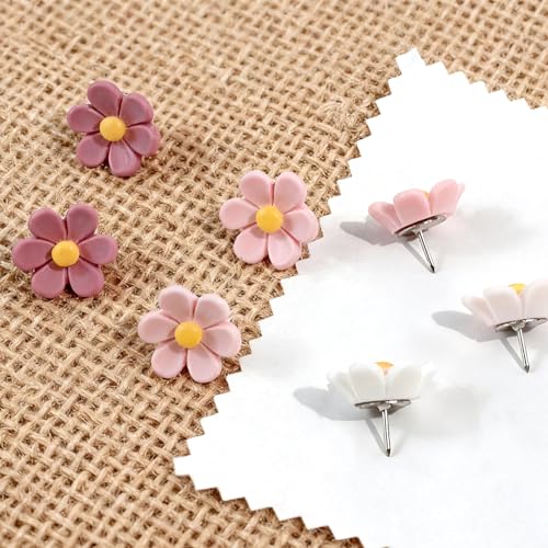 JIUZI 30-Pack Cute Flower Push Pins - Rust-Proof Metal Tips for Cork Boards & Photo Walls