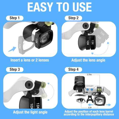 Magnifying Glasses for Close Work, Jewelers Magnifying Glass with Light & 5 Interchangeable Lens Pairs(2X 4X 6X 10x 13x), Headband Loupe Magnifier for Watch Repair,Crafts, w/Storage Case