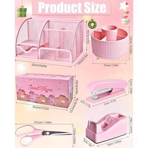Pink Desk Organizers and Accessories With Mesh Desk Organizer and 360¡ÆRotating Pen Holder and a Lot of Office Pink Office Supplies Beautifully Presented in a Gift Box Christmas Gifts