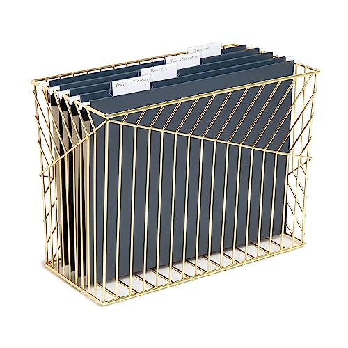 U Brands Metal Hanging File Organizer, Letter Size, Desktop Accessory, Vena Collection, Gold