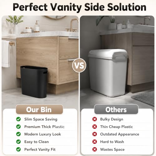 ROYFACC Black Slim 3.2 Gallon Plastic Trash Can with Handles, 2 Pack