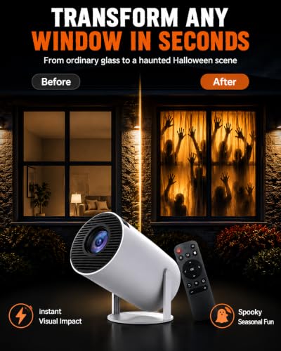 720P Halloween Window Projector with 180° Rotating Lens and Screen Mirroring