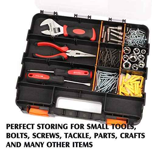 MIXPOWER 34-Compartment Double Sided Organizer with Impact Resistant Polymer and Customizable Removable Plastic Dividers, storage and carry, Black/Orange, 2 PCS-Pac