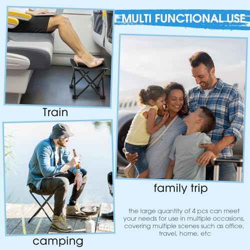 Ripeng 4 Pcs Portable Airplane Travel Foot Rest, Folding Camping Stool, Under Desk Foot Rest at Work for Long Flight, Home and Office Outdoor Hiking Fishing with Carry Bag