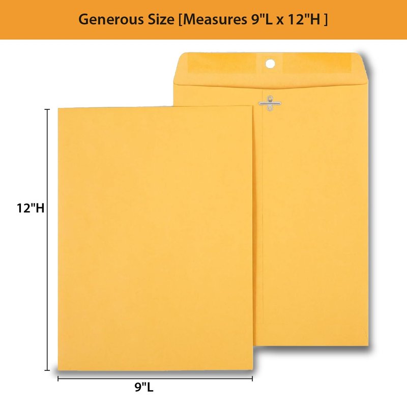 Staples 9 x 12 Kraft Clasp & Moistenable Envelopes, Brown Manila, Heavyweight Document Mailers with Metal Clasp, 100/Box