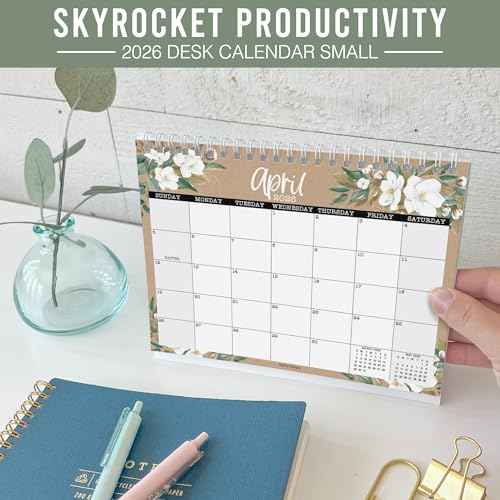 Small Desk Calendar 2026-2027 - Standing Flip Desk Calendars 2026, 18 Months Stand Up Calendars from Jan 2026 to June 2027, Magnolia Desktop Calendar Planner for Home, School, Office