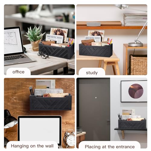Mail Organizer Mail Holder Countertop with 2 Slots, Wood Mail Basket for Wall Table Desk, Envelope Bill Holder for Home Office Decor (Black-2)