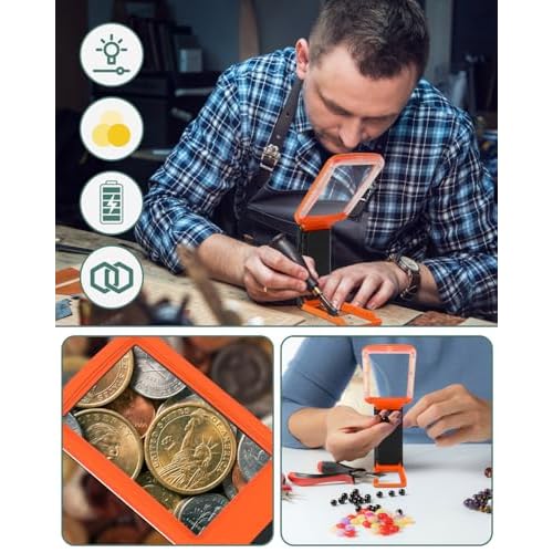 10X Magnifying Glass with Light and Stand, Rechargeable Folding Handheld Real Glass Magnifier, 3 Color Modes Dimmable Lighted Page Magnifier for Reading Small Prints, Seniors with Macular Degeneration