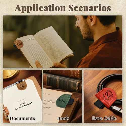 Bygone Mark Bookmark with Pen Holder, 26 Name Initial Letters, 5 Retro Colors, Personalized Magnetic Leather Bookmarks Gift for Women and Men Book Lovers, Students, Teachers (Brown, S)