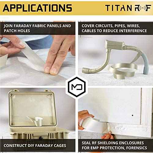 Mission Darkness TitanRF Faraday Tape // 10in W x 10ft L (25.4cm x 3.05m) High-Shielding Conductive Adhesive Tape Roll Used to Connect TitanRF Fabric Sheets or Seal RF Enclosures