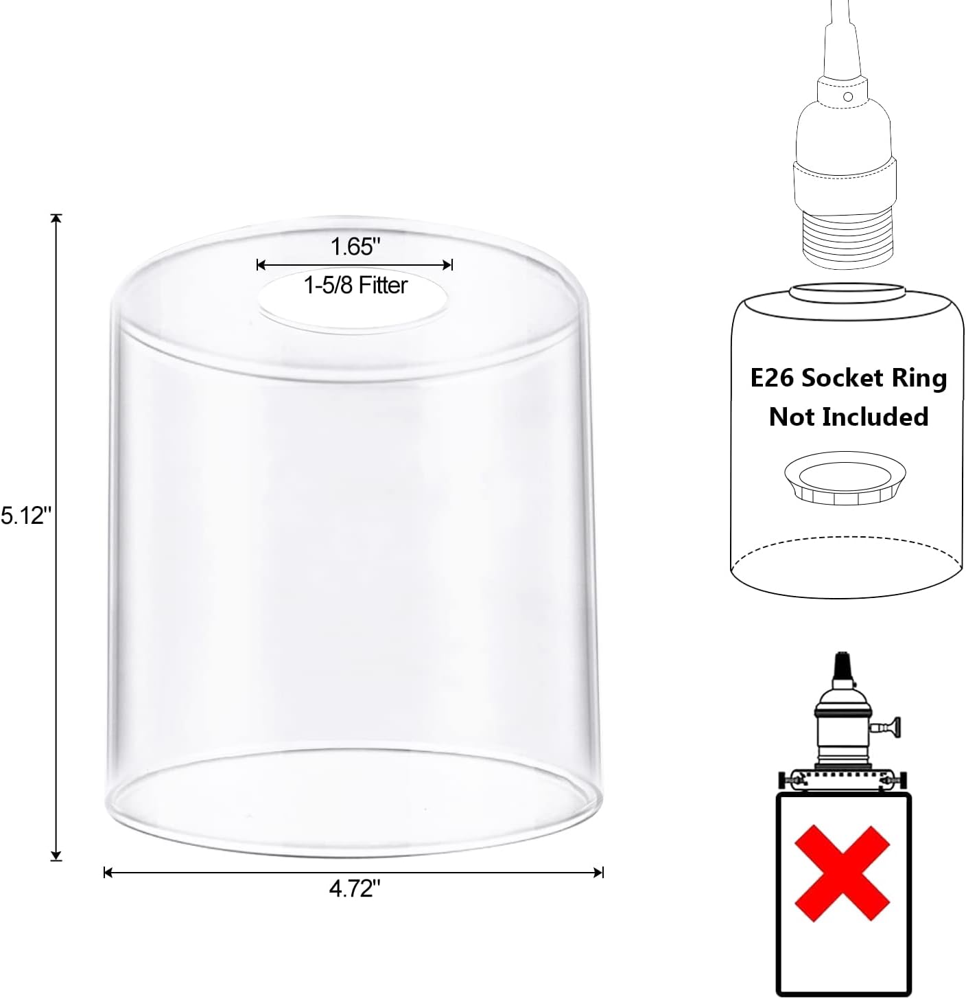 1 Pack Seeded Clear Glass Lamp Shade Replacement Glass Shade for Pendant light, Floor lamp, Desk lamp,Wall Sconces and Bathroom Vanity lights.1-5/8-Inch Fitter Opening