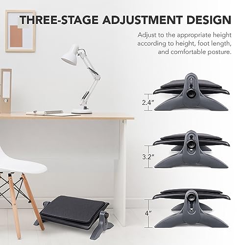 EHO Ottoman, Ergonomic Foot Rest for Under Desk, Adjustable Height and Angle, Sponge Platform, Anti-Slip, Ankle Support, Detachable Washable Cushion, Back and Leg Pain Relief, 21.6" L x 11.4" W, Black