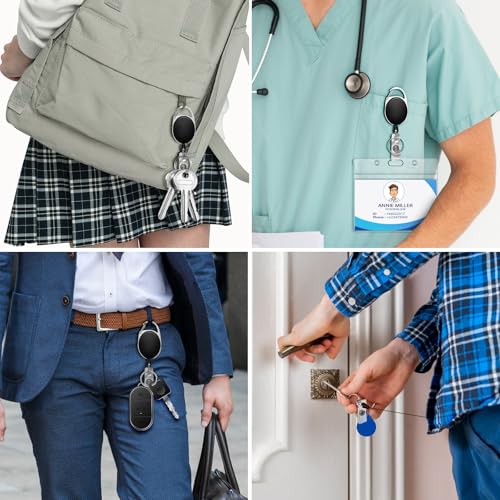 Vetoo 100 Pack Retractable Black Badge Reel with Clip, Carabiner, and Key Ring ? Coil Nylon Rope Badge Reel Keychain for School, Nurses, and Office Use
