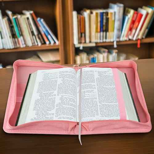 Pink Bible Cover Case for Women£¬Large PU Leather Debossed Scripture Cover with Cross & Rose£¬Bible Accessories£¬Bible Carrying Case for Women, Girls, Gifts