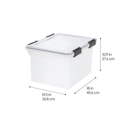 IRIS USA 32 Quart WEATHERPRO Plastic Storage Box with Durable Lid and Seal and Secure Latching Buckles, Clear with Black Buckles, 6 Pack