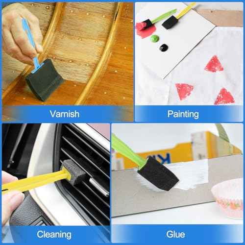 24 Pcs Foam Paint Brushes, Coloful Wood Handle Sponge Brushes for Painting, Staining, Varnishes and DIY Craft Projects (1'', 2'' and 3'')
