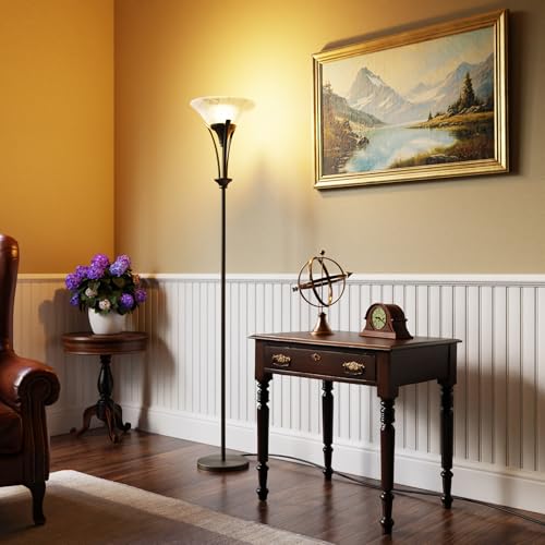 Globe Electric 63361 Gatineau 70" Floor Lamp, Dark Bronze Finish, Alabaster Glass Shade, 0