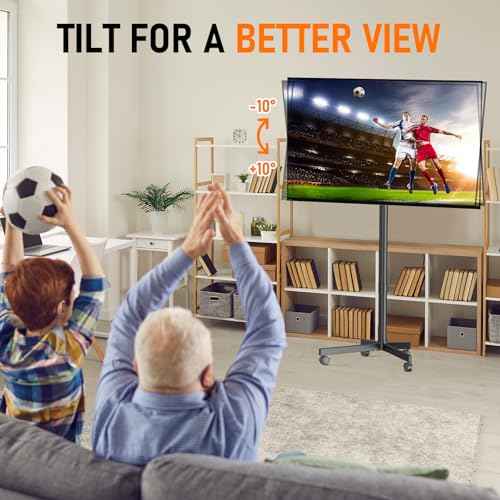 Mobile TV Cart Rolling TV Stand for 23-60 Inch LCD LED OLED Flat Curved Screens up to 88 lbs, Height Adjustable Portable TV Cart with Locking Wheels, Outdoor TV Stand Mount, Max VESA 400x400mm, Black