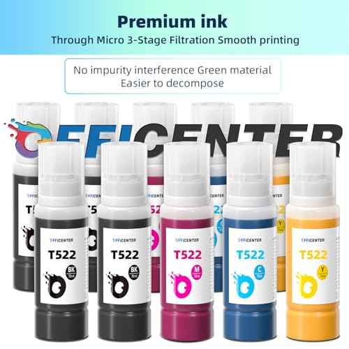 10 Bottles 522 Ink Refill Bottles for Ecotank ET-2800 ET-2720 ET-2803 ET-4700 ET-4800 ET-4810 ET-2400 ET-2840 Printer (Not Sublimation Ink)