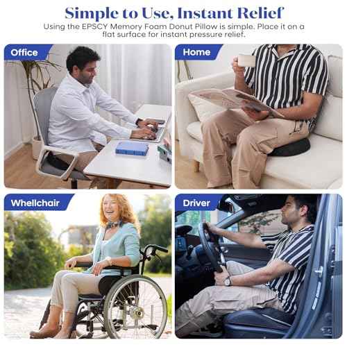 EPSCY Ergonomic Memory Foam Donut Cushion, Pressure-Reducing Seat Support for Enhanced Comfort, Ideal for Office, Car, Wheelchair, Post-Sitting Recovery & Everyday Seating, Breathable Removable Cover