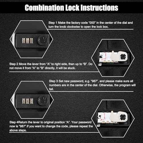 Dalmbox Gun Safe for Pistols Small Handgun Lock Box with Combination Lock Portable Travel Pistol Safe for Car, Home, Travel