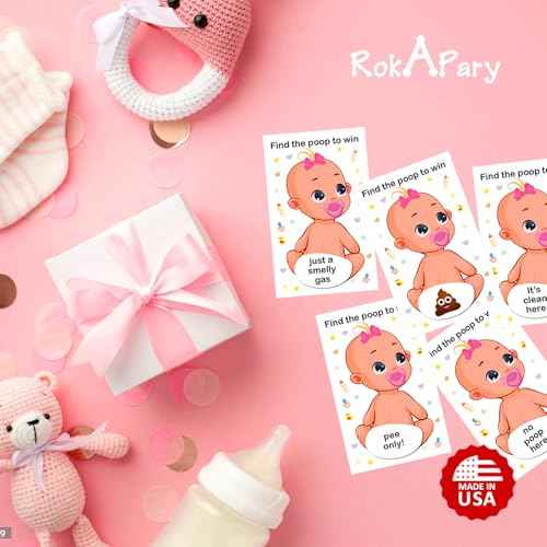 RokAPary Baby Shower Girl Scratch Off Poop Game, Easy to Play Silly Games, Funny Idea, Ice Breaker Activity. Raffle Cards, Pink Pacifier, Set of 40 Cards Made in USA