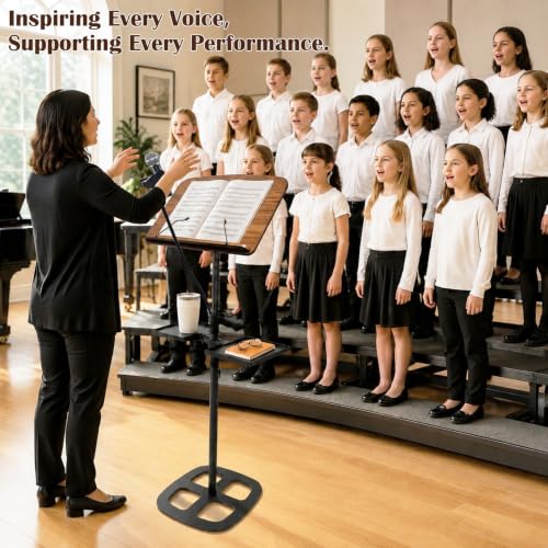 Vexong Podium Stand with Adjustable Height, 19.7–67in, Tilting Desk, 2 Storage Trays, Microphone Holder