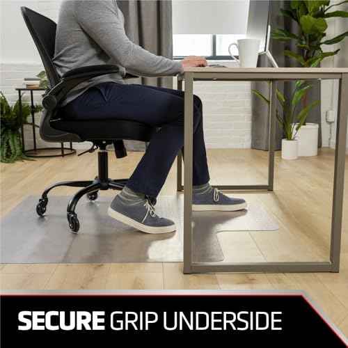 NINJA Easy Glide Office Chair Mat for Hardwood Floors, Strong Slip Resistant Under Desk Hard Wood Floor Protector, Stay in Place Plastic Computer Mats for Rolling Work Chairs, 29x47 Inch, Clear Lip