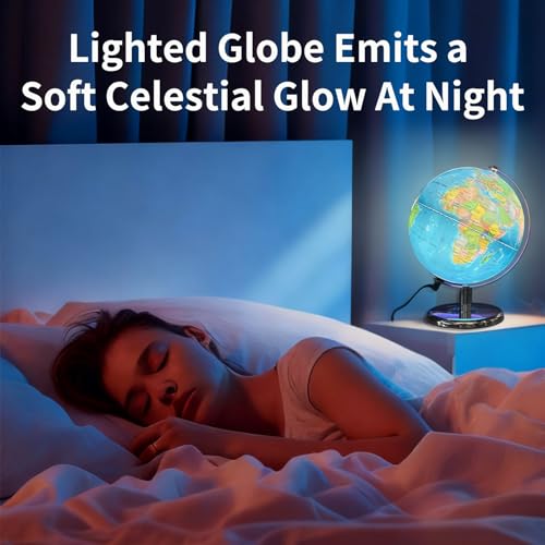 8-Inch Illuminated Globe for Kids with Metal Base | Educational & Night Light