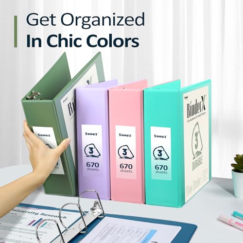 Sooez Pink 3-Inch Letter Size Binder with Pockets - Eco-Friendly 3 Ring Binder, Model: Pink / 3 inch / 1