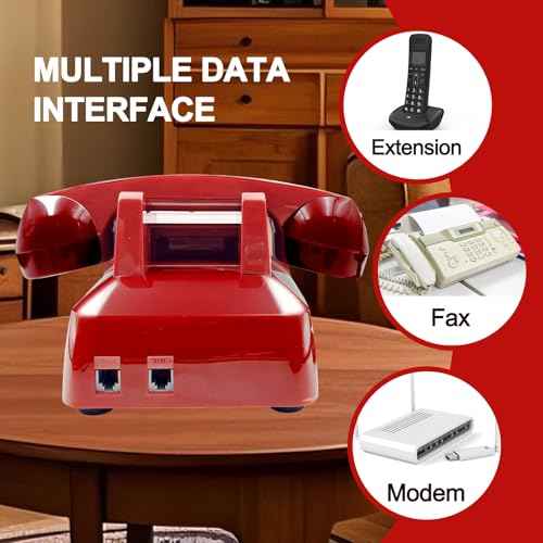Vintage Retro Landline Phone, Old Telephone with Mechanical Ringer Receiver Volume Adjustable Retro Analog Desk Phone Classic Design for Home, School (Red)