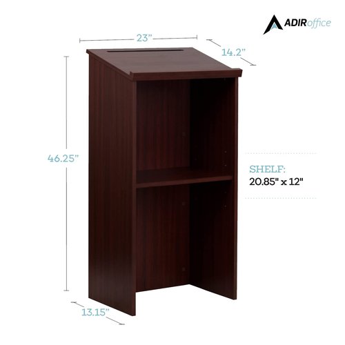 Adir Wooden Podium Stand - Speaking Podium with Storage Shelf, Hostess Stand for Restaurant, Lecture Podium, (46.25 Inches, Mahogany)