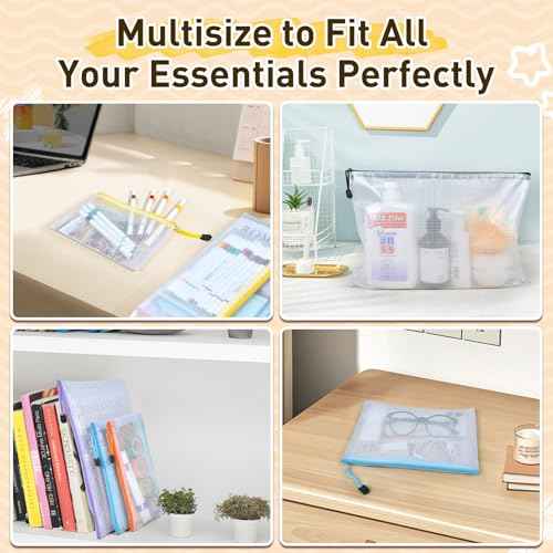 26pcs Mesh Zipper Pouch Bags, 8 Sizes Plastic zippered Storage Bags for Organizing, Clear Pouches with Zipper, Waterproof Mesh Pouch for Office School Supplies, Home Organize, Travel Storage