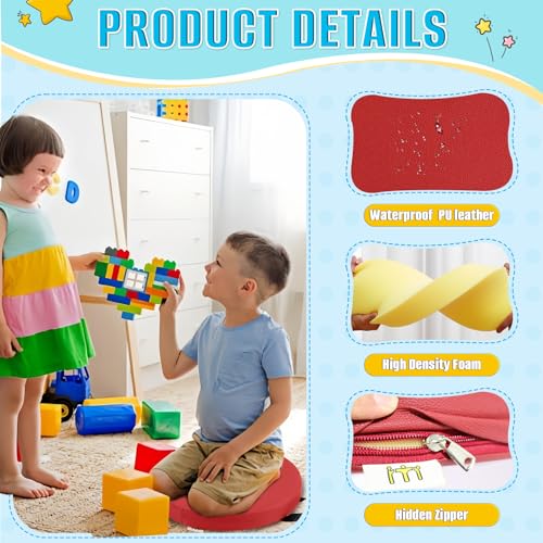 8 PCS 16 Inch Round Floor Cushions with Handle, Flexible Seating for Classroom | Waterproof Synthetic Leather Round Cushions | 16''x16''x2'' Floor Pillow for Home, Yoga and Meditation