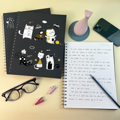 Lined Spiral Notebook A4 Large Black Journal 8.5" x 11"-4 Pack 7mm College Ruled Hardcover Notebooks 160 Pages 100GSM Thick Paper for Note Taking School Office Supplies