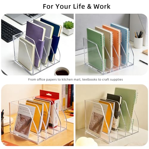 AIDIMOO B5 4-Section Clear Acrylic Magazine File Holder, Desk Organizer