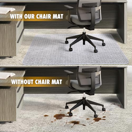 BesWin Office Chair Mat for Carpet, 32" x 48" Heavy Duty Hard Computer Desk Chair Mat for Carpeted Floors, Anti-Slip Carpet Floor Protector Mat for Office Chair, Smooth Glide, Ship Flat